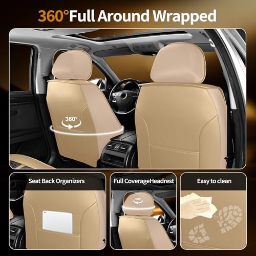 Fit Renegade Car Seat Covers Compatible with Jeep Renegade 2015-2021 2022 2023.Full Coverage Waterproof Leather,All-Weather Seat Cushion Protector-Easy Installation(2 Front,Beige) - Image 2