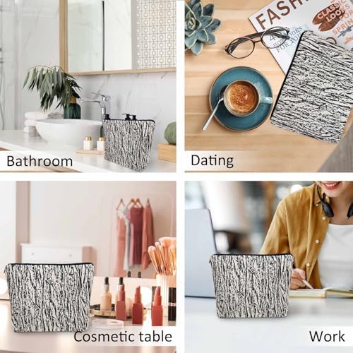 Women Cosmetic Bag Wood, Grunge Grain Wood Branch Cute Makeup Bag For Purse Cosmetic Travel Bag For Toiletries Makeup Storage Bag Flax Skincare Bag Make Up Pouch Bags, White Black - Image 6