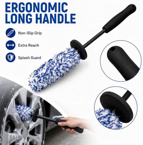 Microfiber Car Wheel Cleaner Brush, Blue & White - Image 4