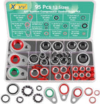 XBVV 95 PCS 12 Sizes Premium A/C Conditioning System Compressor Gasket Seal, Automotive Air Conditioning Compressor Port Seal Gasket Kit Bonded Gasket Seal Assortment Set by XBVV