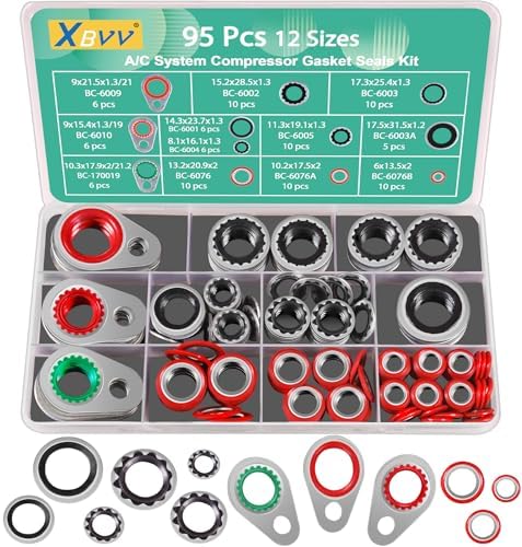 XBVV 95 PCS 12 Sizes Premium A/C Conditioning System Compressor Gasket Seal, Automotive Air Conditioning Compressor Port Seal Gasket Kit Bonded Gasket Seal Assortment Set by XBVV