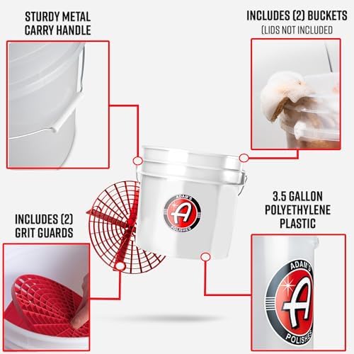Adam's Polishes 3.5 Gallon Car Wash Buckets & Grit Guards (2 Pack) - Detailing Bucket for Washing & Storage | Stores Soap, Foam Cannon, Towels & More - Image 2
