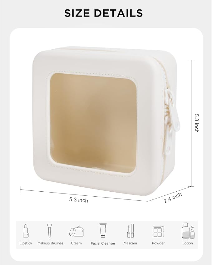 Small Clear Makeup Bag for Women, Mini Silicone Pouch Travel Cosmetic Case Waterproof Clear Make Up Pouch with Zipper Cute Toiletry Bags for Traveling Car Organizer Mini Travel Essentials (Beige) - Image 6