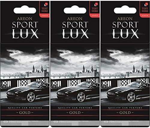 AREON Sport Lux GOLD - Hanging Cardboard Air Freshener for Car, Home & Office - Premium Cologne Perfume with Natural Fragrances - Long Lasting, Fresh, Luxurious Scent - Stylish Design, Pack of 3 by AREON