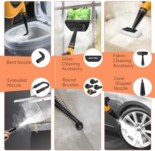 Phueut Pressurized Handheld Multi-Surface Natural Steam Cleaner with 12 pcs Accessories, Multi-Purpose Steamer for Home Use, Steamer for Cleaning Floor, Upholstery, Grout and Car (Orange) - Image 5