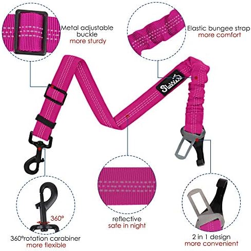 SlowTon Dog Car Seat Belt, 3 in 1 Latch Bar Attachment Dog Safety Seatbelt | Hook Latch Bar& Seatbelt Buckle, Reflective, Heavy Duty Nylon, Durability, Easy of Use, for Travel Riding,FL Pink,27.5" - Image 2