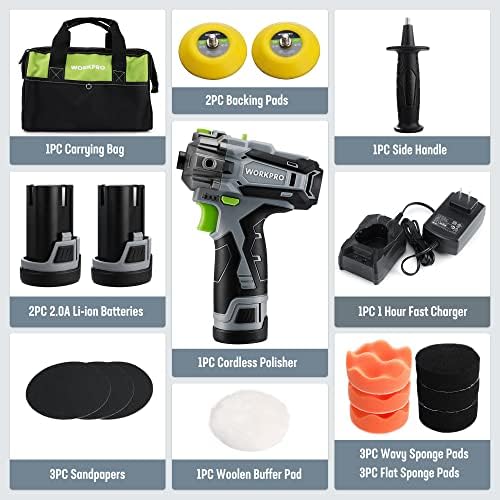 WORKPRO 12V Cordless Mini Polisher Kit, 3" Buffer & Sander - Image 2