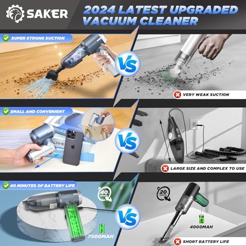 Saker Handheld Car Vacuum Portable Cordless17000Pa HL132 Silver - Image 3