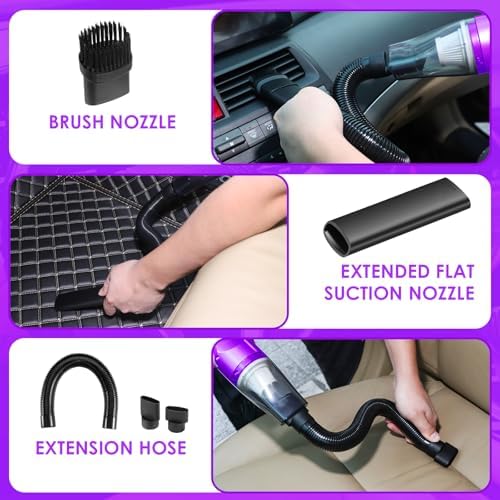 20PCS Car Cleaning Kit, Car Interior Detailing Kit with Purple High Power Handheld Vacuum, Detailing Brush Set, Windshield Cleaner, Cleaning Gel, Complete Auto Accessories for Women - Image 6