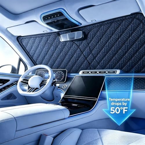 Foldable Windshield Sunshade | 5-Layer Laser Reflective Oxford Fabric Car Sun Shade with Steel Frame | UV Protection Heat Shield Sun Visor | Keeps Interior Cool & Protects Dashboard L(58 * 31 inch) - Image 2