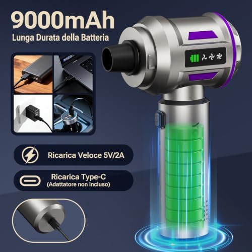 Yomile Mini Vacuum Cleaner, 2 in 1 27000PA Brushless Car Vacuum Air Duster 9000mAh Battery Air Blower Wireless Handheld Vacuum for Car,Office and Home - Image 5
