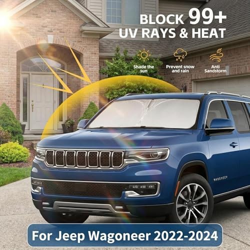Windshield Sun Shade for Jeep Wagoneer 2022-2024 Sunshade Front Window Shade Custom Fit Wagoneer Accessories Sun Visor Foldable Shade Blocks UV Rays Accessories - Image 2