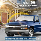 Windshield Sun Shade for Chevy Silverado 1500 1999-2006 Sunshade Front Window Shade Custom Fit Silverado 1500 Accessories Sun Visor Foldable Shade Blocks UV Rays Accessories - Image 2