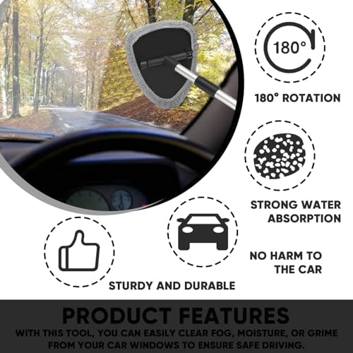 Car Window Cleaner, Car Cleanser Brush, Car Accessories Car Cleaning Supplies Tools, Car Cleaning Kit with Extendable Handle, Microfiber Cloth, Spray Bottle, Fits All Cars (Gray) - Image 5