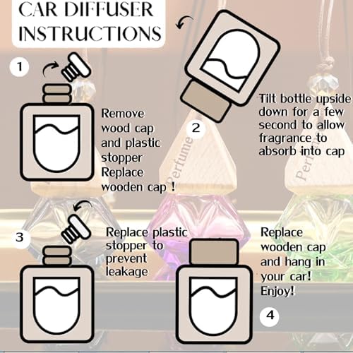 7 Pcs 8ml Hanging Car Air Freshener Diffuser,Empty Black Gradient Glass Essential Diffuser Oil Aromatherapy Fragrance Perfume Pendant Glass Vials with Wooden Caps (Diamond, 8ml) - Image 4
