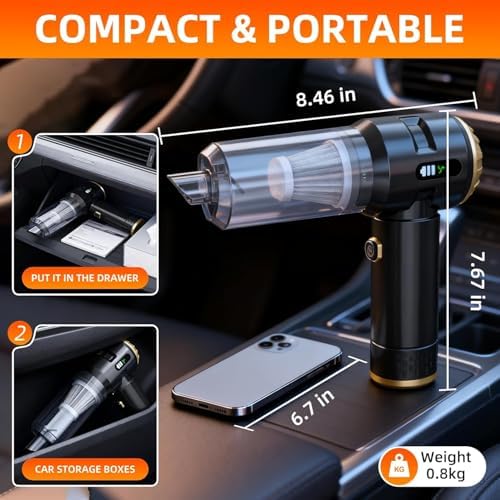 Handheld Vacuum Cleaner Cordless, 23000Pa Powerful Car Mini Vacuum Cleaner, Rechargeable Portable Lightweight dust Catcher for Home Car Carpet Stairs Pet Hair Deep Cleaning（Black-Gold）. - Image 3