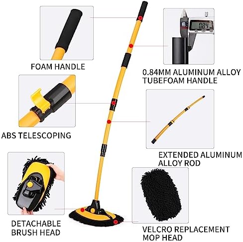 57'' Car Wash Brush with Long Handle Chenille Microfiber Car Wash Kit Mitt Retractable Bent Pole Car Wash Mop for Cars RV Truck Boat (Green-2) - Image 3