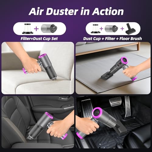 Car Vacuum 3 in 1 High Power Cordless Mini Vacuum Cleaner & Air Blower, 25000PA Suction 250000RPM Air Duster, 6000mAh Portable Handheld Small Vacuum Cleaner for Car Home Office - Image 2