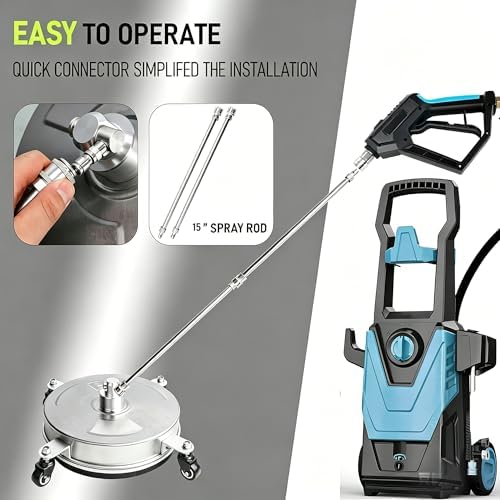 Hourleey 14" Pressure Washer Surface Cleaner, Stainless Steel Surface Cleaner with 4 Wheels for Concrete, Patio, Sidewalk, Deck, Pathway 1/4" Quick Connector, 2 Extension Wand, 4000 PSI - Image 6