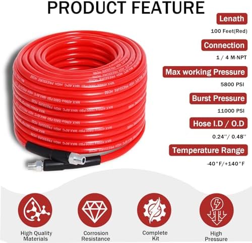 100FT Sewer Jetter Kit for Pressure Washer 5800PSI Drain Cleaner - Image 3