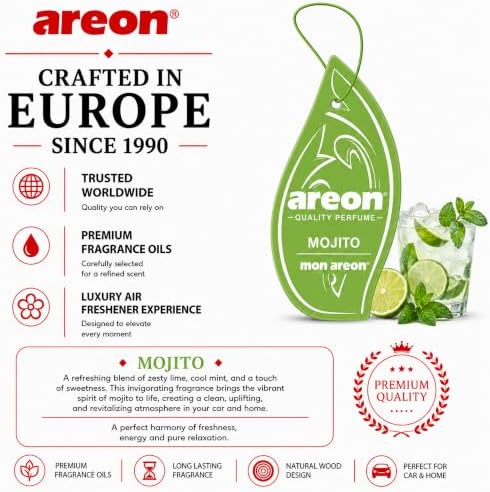 AREON MON MA12 Long Lasting Hanging Best Car Air Freshener Mojito Scent, 12 pack - Image 5