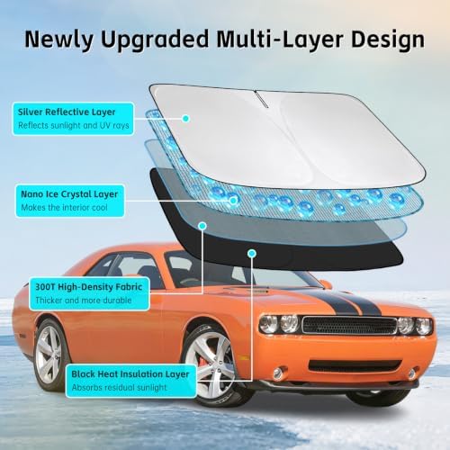 Windshield Sun Shade for Dodge Challenger 2008-2014 Sunshade - Image 3