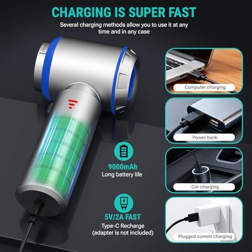 Yomile Mini Vacuum Cleaner, 2 in 1 27000PA Brushless Car Vacuum Air Duster 9000mAh Battery Air Blower Handheld Vacuum for Car,Office and Home (Black) - Image 4