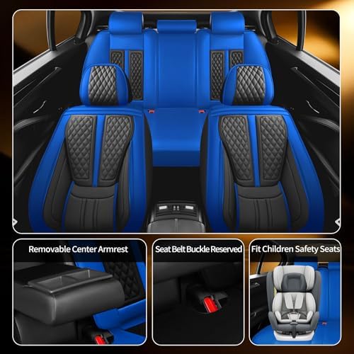 Fit Compass Car Seat Covers Compatible with Jeep Compass 2012-2024 2025 2026.Full Coverage Waterproof Leather,Compatible with Airbag,All - Weather Seat Cushion Protector(Full Set,Blue) - Image 3