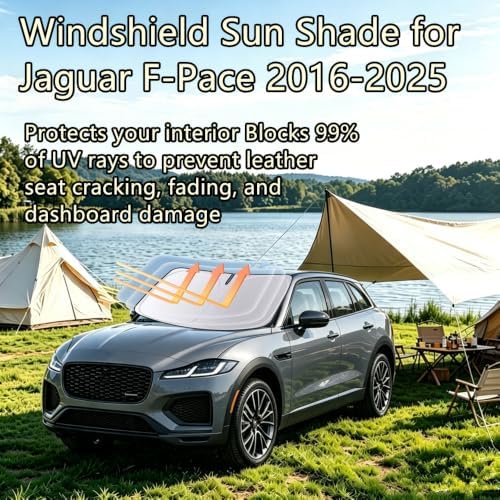 Windshield Sun Shade for Jaguar F-Pace 2016-2025 Foldable Car Front Window Sunshade Double Layer 240 T Sun Visor Protector Reflective Cover Block UV Rays & Sun Heat Keep Your Car Cooler - Image 2