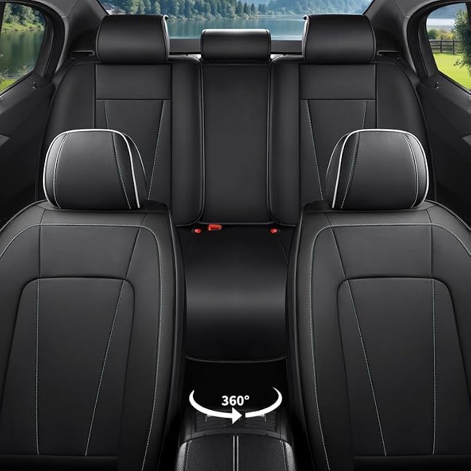 Car Seat Covers Full Set Custom Fit for Honda Civic 2000-2026 , Black&White | Premium Faux Leather, Waterproof, Anti-Slip, Airbag Compatible, Breathable, Car Seat Protectors, 2 Rows 5 Seats - Image 3