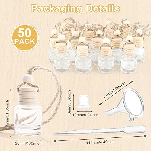 50 Pcs/Set,8ml Hanging Car Air Freshener Diffuser,Empty Refillable Clear Glass Essential Oil Fragrance Perfume Diffuser Pendant Glass Vials with Wooden Caps & Hanging String,Cylindrical Style - Image 4