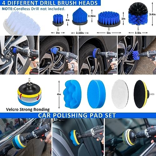 32Pcs Car Detailing Brush Set, Car Detailing Kit, Auto Detailing Drill Brush Set, Car Detailing Brushes, Car Wash Cleaning Tools Kit with Wash Mop for Interior, Exterior, Wheels, Blue - Image 4