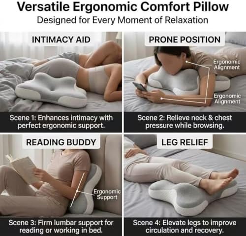 Luxurious Memory Cotton Lovers Pillow with ergonomics is an Ideal Choice for Reading, Waist Protection, deep Support for Intimate Posture and Prevention of gastroesophageal Reflux.，Purple - Image 2