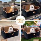 Car Seat for Large Size Dog, Booster Seat for Dogs Under 55 lbs or 2 Small Dogs, Soft Car Dog Bed Filling in Thick Memory Foam with 2 Safety Leashes and Storage Pocket (Brown/Black) - Image 6