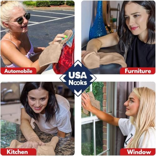 USANOOKS Microfiber Cleaning Cloth - Beige - 8Pcs (12.5x12.5 inch) High Performance - 1200 Washes, Ultra Absorbent Car Towel Traps Grime & Liquid for Streak-Free Mirror Shine - car Washing Cloth - Image 5