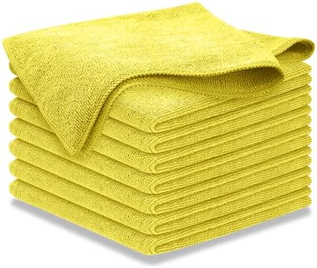 USANOOKS Microfiber Cleaning Cloth Yellow - 8 Pcs 12.5"x12.5" - High Performance - 1200 Washes, Ultra Absorbent Towels Weave Grime & Liquid for Streak-Free Mirror Shine - Car Washing Cloth by USANOOKS