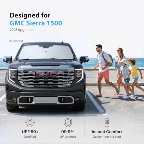 2026 Upgraded Windshield Sun Shade Umbrella for GMC Sierra 1500 [Precision Custom Fit, Superior UV & Heat Block] Cooling Tech Fabric, Durable Foldable with Storage Bag, Fits 2000-2026 - Image 2