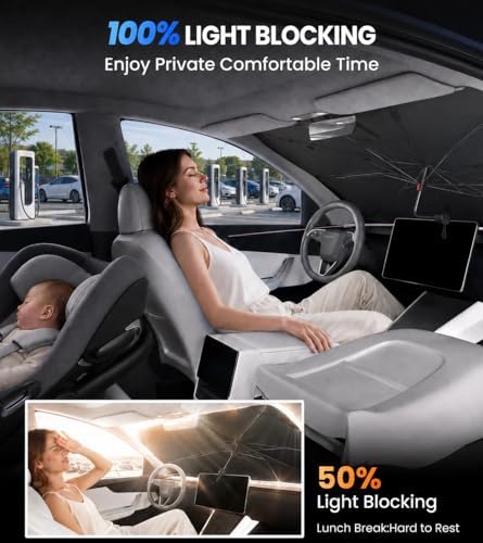 Zanch Windshield Sun Shade Umbrella for Tesla Model Y/3 (Including Juniper) 2018-2026 [Interior Protection, Up to 75℉ Cooler] Custom-Fit, No Sagging, No Gaps, Foldable Front Sunshade Umbrella - Image 5