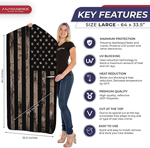 Autoamerics 1-Piece Windshield Sun Shade Brown Camo American Flag USA Design - Foldable Car Front Window Sunshade for Most Sedans SUV Truck - Blocks Max UV Rays and Keeps Your Vehicle Cool - Large - Image 2