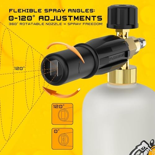 Foam Cannon for Pressure Washer, 1L Bottle Snow Foam Cannon with 5 Pressure Washer Nozzle Tips, 1/4 Inch Quick Connector, Compatible with Gas Pressure Washers&Electric Pressure Washers - Image 5