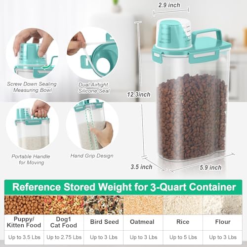 TBMax Rice Storage Container 3 to 5 Lbs - Small Pet Dog Cat Food Container Dispenser with Easy Pouring Spout & Cup, Portable Cereal Container for Small Spaces, Travel, or Daily Use -Cyan - Image 2