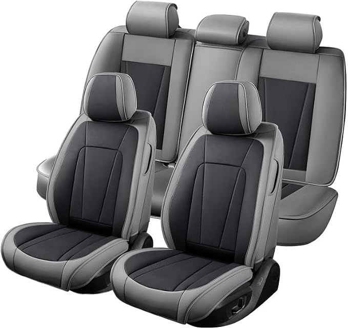 Car Seat Covers Full Set Fit For Hyundai Santa Fe 2001-2026 ,Gray&Black | Premium Faux Leather, Waterproof, Anti-Slip, Airbag Compatible, Breathable, Car Seat Protectors, 2 Rows 5 Seats - Image 2