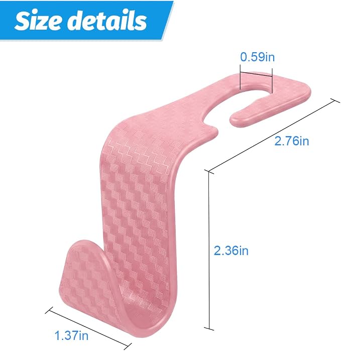 4 Pack Headrest Hooks for Vehicle Seats, Carbon Fiber/Pink | rear-row hanging storage, supports bags coats and groceries, fits matching headrest posts, interior accessory - Image 2