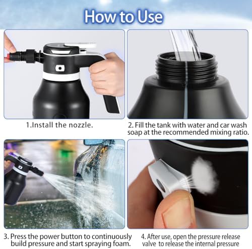 Electric Foam Sprayer for Car Wash, 2L Rechargeable Battery-Powered Foam Cannon with 3500mAh Large Capacity Battery & Battery Level Display, Type-C Charging with English Manual - Image 5