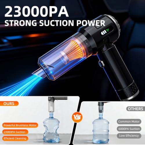Handheld Vacuum Cleaner Cordless, 23000Pa Powerful Car Mini Vacuum Cleaner, Rechargeable Portable Lightweight dust Catcher for Home Car Carpet Stairs Pet Hair Deep Cleaning（Black-Silvery） - Image 2