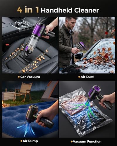 Handheld Car Vacuum Portable Cordless, Hand held Vacuum Cleaner & 22KPa High-Power Suction Air Duster for Car Cleaning, Home, Office, Pet Hair -Black - Image 2