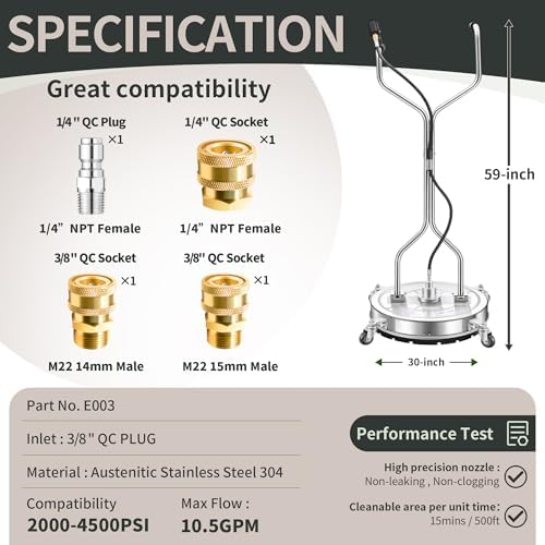 LidoDola 30'' Pressure Washer Surface Cleaner, Power Washer Accessory - Image 5