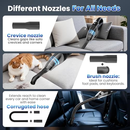 Handheld Vacuum Cordless Car Vacuum Cleaner 11000PA High Power Portable 1.4lbs Lightweight Rechargeable with 2 Filter Multi-Nozzles for Home Office Dust - Image 4