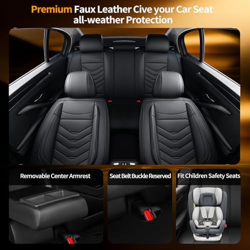 Fit Compass Car Seat Covers Compatible with Jeep Compass 2012-2024 2025 2026.Full Coverage Waterproof Leather,Compatible with Airbag,All - Weather Seat Cushion Protector(Full Set,Black) - Image 3
