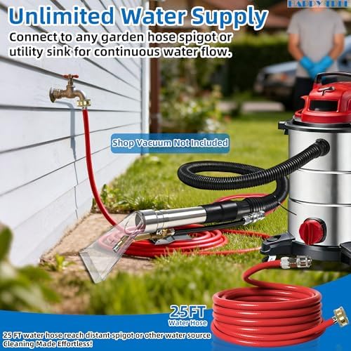 Happy Tree Universal Fit All Brands' Shop Vac Extractor Hose Kit Adapter Wet-Dry Extraction Accessory for Upholstery & Carpet Cleaning Auto Detailing Wet Vaccum Accessories with 25 Feet Water Hose - Image 3